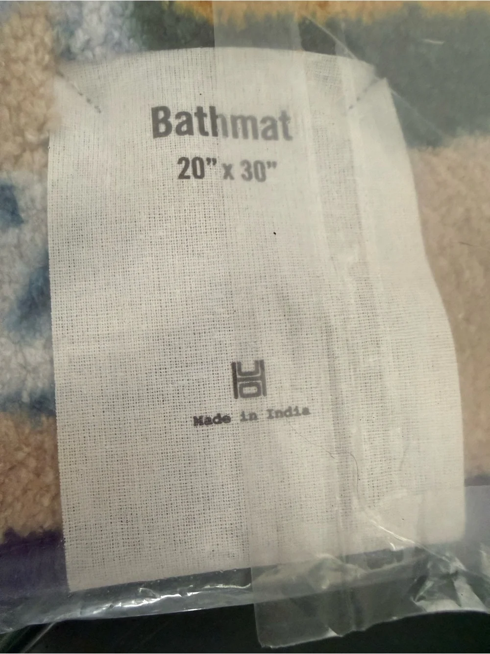 Bath Mat- Breakfast Print - Blue Beige, White